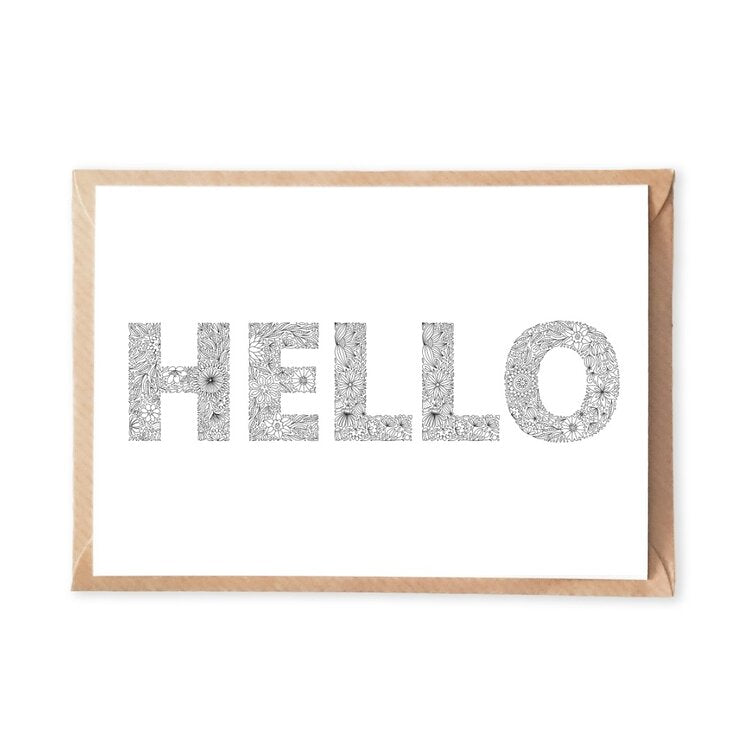 Floral "Hello" Coloring Postcard
