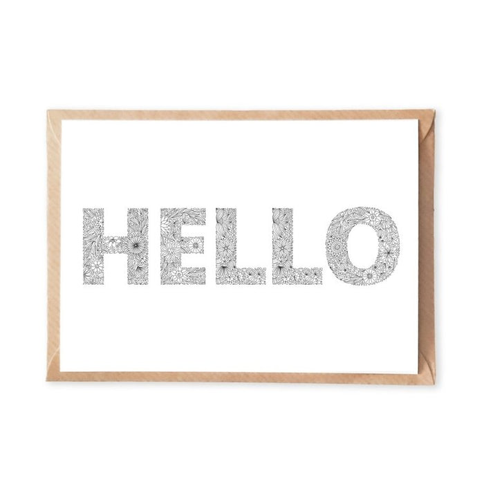 Floral "Hello" Coloring Postcard