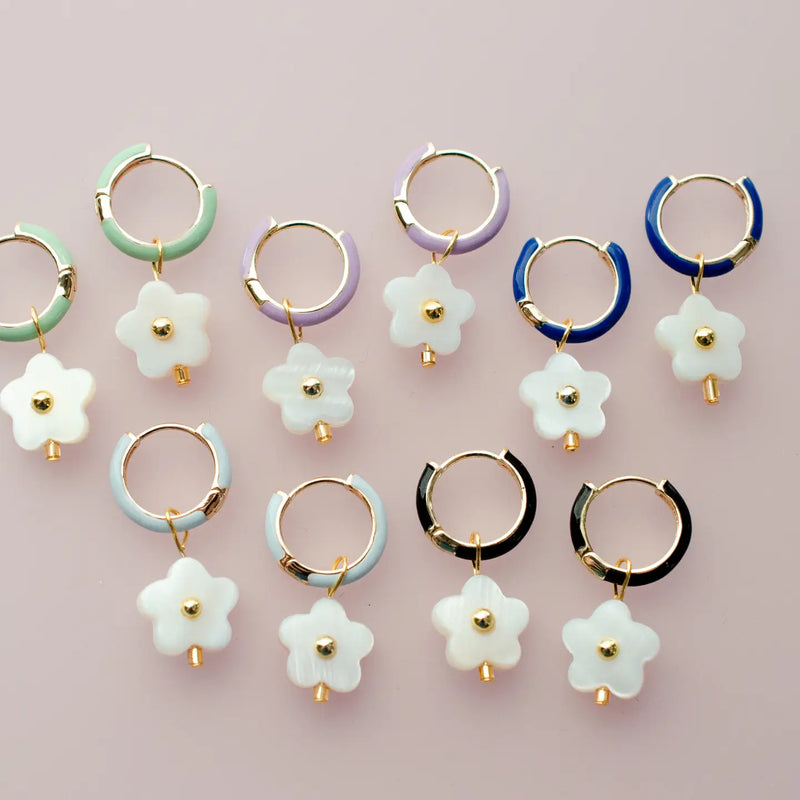 Flower Enamel Huggie Hoop Earring