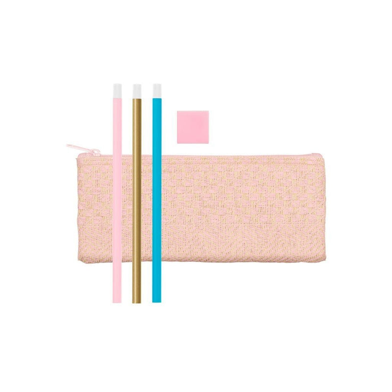 Pencil Kit Pink Straw Pouch