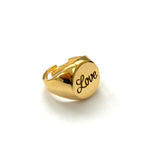 24K Gold Plated Engraved Signet Adjustable "LOVE" Ring